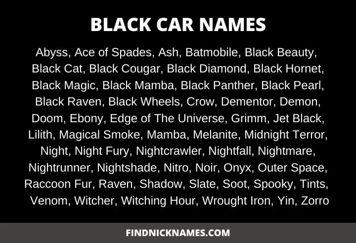 Black Car Names: 100+ Names for a Black Car — Find Nicknames