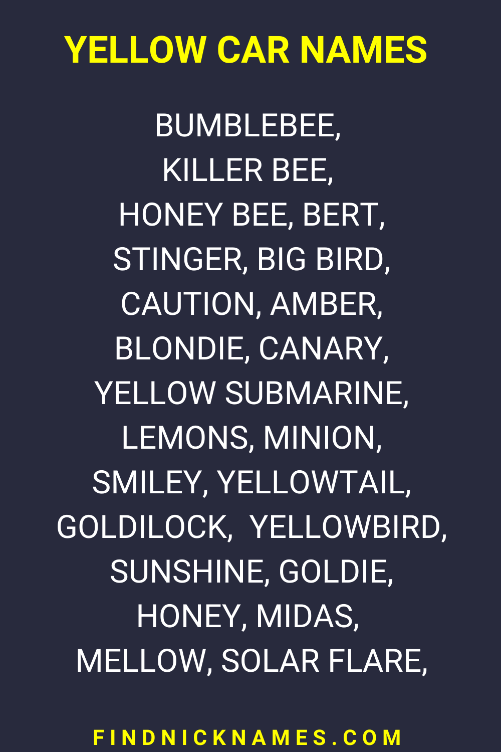 40+ Yellow Car Names and Gold Car Names — Find Nicknames